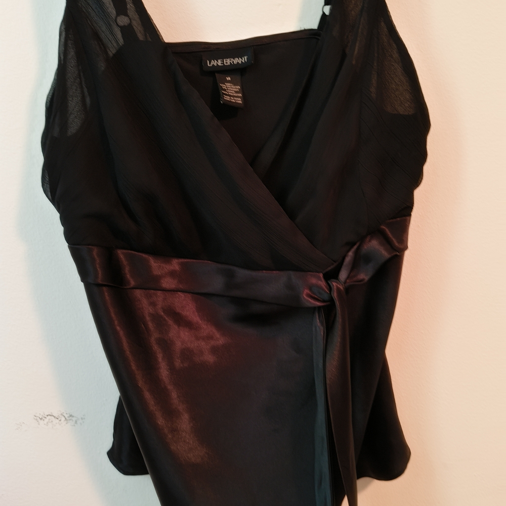 Lane Bryant Black Satin Wrap Blouse